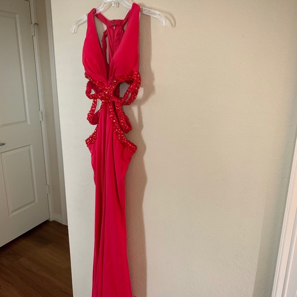 Impression Bridal Red Rhinestone Long Slit Dress - Picture 2 of 6